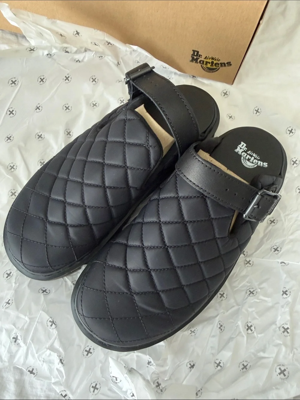 Dr. Martens Men’s Black Quilted Slip-On Clog with Buckle
